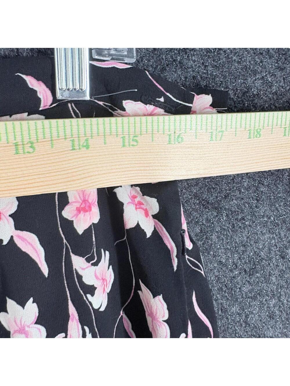 Sag Harbor Skirt Women 16 Black Floral A-Line Midi Mid Rise Zipper Casual - Picture 3 of 6